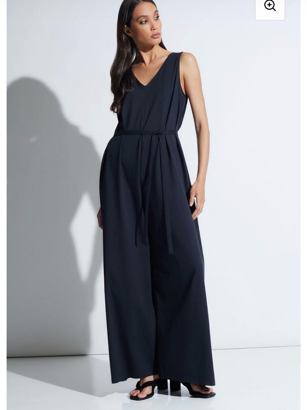 Natori Bliss Essential Cotton black V-Neck Wide-Leg Belted jumpsuit Sz XL